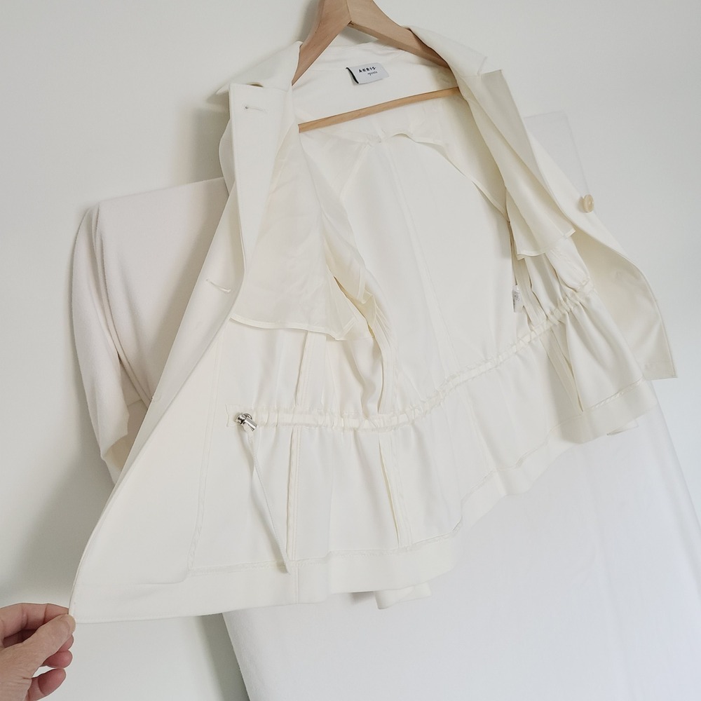 Akris Punto Cream White Cinched Drawstring Waist Peplum Blazer Jacket Size 6 - Picture 3 of 13